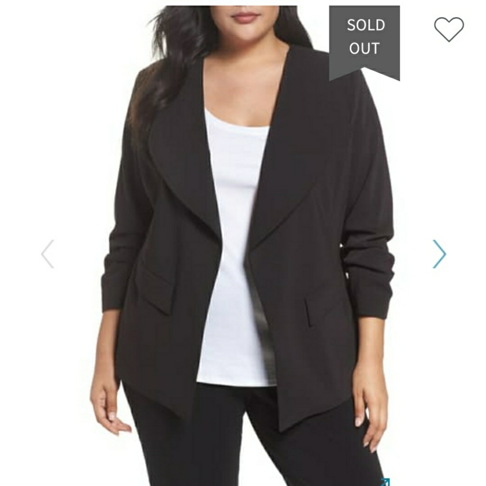 Sejour Drape Neck Black Jacket (Plus Size)